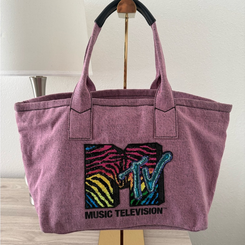 Marc Jacobs x MTV Pink Denim Tote Bag with Sequin Logo